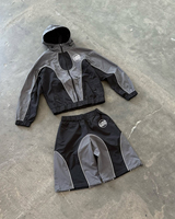 Survêtement de Piste Personnalisé pour Homme avec Passepoil Réfléchissant, Grande Taille, Couleur Noir et Gris, Ensemble Coupe-Vent en Nylon pour Homme