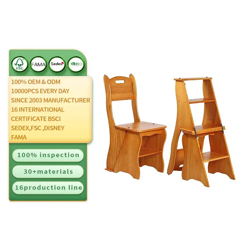 나무 접이식 도서관 사다리 의자 2 in 1 경량 휴대용 다기능 스텝 스툴 4 단계 스툴 이중 목적 발판