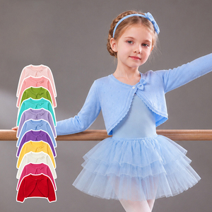 Cardigan da ballo per bambine, lavorato a <span class=keywords><strong>maglia</strong></span>, con fiocco e bordo arricciato, a maniche lunghe, corto, per balletto, feste e uso quotidiano - Product Image 3