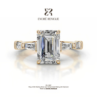 Anillo de Moissanita VVS con Corte Esmeralda de 3ct, Corte Baguette Cónico, Plata de Ley 925, Chapado en Oro de 18K, Joyería Fina Minimalista para Mujer