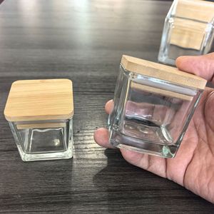 批发方形玻璃蜡烛罐带盖广口透明玻璃罐定制徽标用于蜡烛制作家居装饰 - Product Image 3