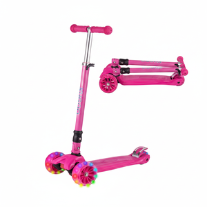 Rosa Kick Push Scooter per bambino 3 ruote ffolable 6PC/CS telaio in acciaio con luce PU per bambino triciclo - Product Image 2