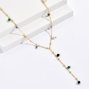 Nuevo Collar de Moda con Colgante en Forma de Y de Acero Inoxidable Chapado en Oro de 14k con Detalles Cúbicos Multicolores para Mujer, Joyería para Fiestas y Compromisos - Product Image 3