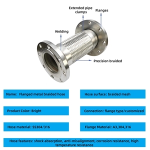 Manguera flexible de metal Manguera trenzada de acero inoxidable con brida fija-Solución de manguera de metal corrugado duradero para sistemas de agua - Product Image 2