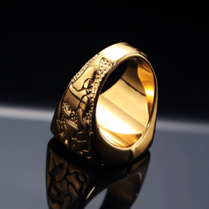 Anillo de <span class=keywords><strong>Hombre</strong></span> Vintage, Chapado en Oro PVD, Acero Inoxidable, Anillo Vikingo con Cruz y Brújula, Resistente al Agua, Anillo de Ancla Fundido para <span class=keywords><strong>Hombre</strong></span> - Product Image 4