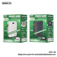 Banque d'alimentation portable Remax à charge rapide 27W 22.5W avec ports de sortie PD QC, grande capacité 80000 mAh et affichage LED