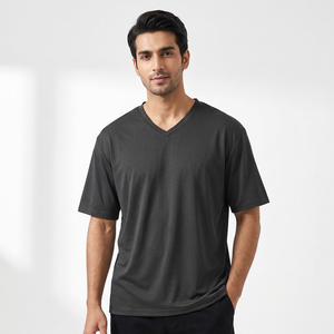 Camiseta de Alta Calidad para Hombre, 180GSM, Transpirable y Refrescante, Cuello en V, Manga Corta, Tallas Grandes, Color Sólido, Corte Holgado, Informal 2025 - Product Image 1