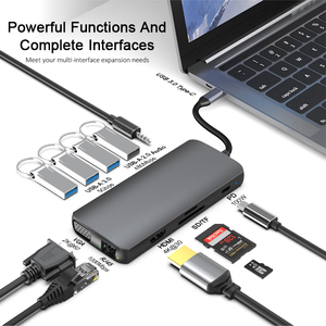 Hub USB C 11 en 1, Estación <span class=keywords><strong>de</strong></span> Conexión Tipo C a HD MI 2.0, VGA, Ethernet, USB 3.0, Audio <span class=keywords><strong>de</strong></span> 3.5 mm, SD, TF, PD, USB C, 11 <span class=keywords><strong>Puertos</strong></span> en 1 - Product Image 1