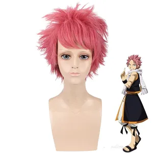 Anime peri kuyruk Etherious Natsu Dragneel pembe kısa Cosplay peruk Synthetic ca sentetik Cosplay kostüm peruk