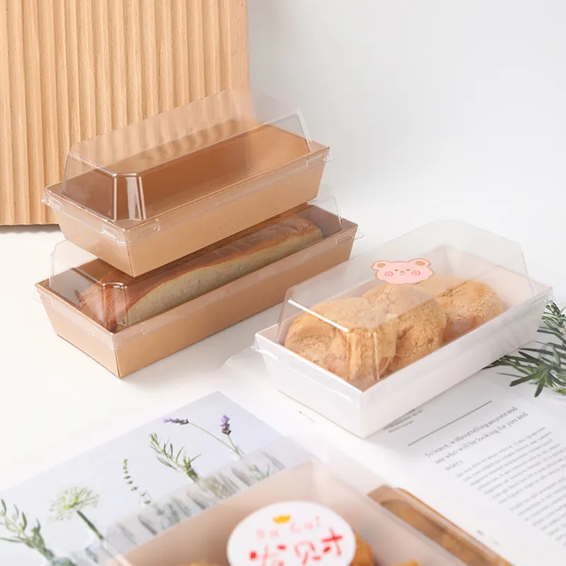 Boîte de boulangerie carrée pour sandwich à charcuterie kraft avec couvercles transparents Boîtes en papier artisanal