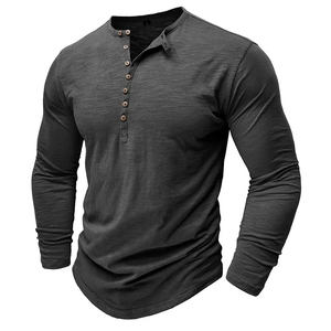 Venta al por mayor de camisetas en blanco de gran tamaño personalizadas para hombres Casual Henry cuello de manga larga Camiseta Multi-Botón de capa base camiseta - Product Image 4