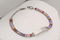 Bracelet en acier inoxydable personnalisable, style INS tendance, incrusté de zircon coloré, logo gravé au laser, contenu personnalisé, DIY