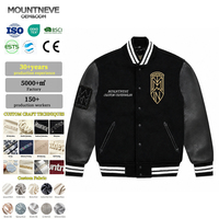 Blouson universitaire en cuir pour homme, col baseball, boutons-pression, poignets en tricot côtelé, poches passepoilées, broderie logo, personnalisable en usine, collection automne