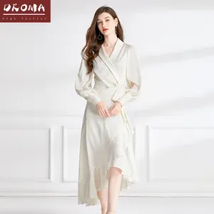 Droma 2024 nouveau prix pas cher meilleure vente mode satin dentelle taille jupe volants robes femmes dame élégant blanc tenue décontractée