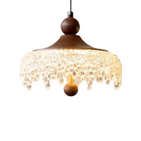 Lustre de restaurant vintage en fer de style français avec télécommande LED à intensité variable, lampe suspendue rétro en forme de goutte couleur noyer pour chevet