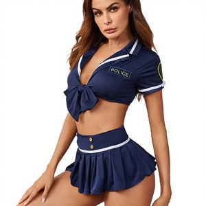 Ensemble <span class=keywords><strong>de</strong></span> lingerie sexy transfrontalier pour le commerce extérieur, tenue <span class=keywords><strong>de</strong></span> nuit en polyester avec nœud et dos nu, uniforme <span class=keywords><strong>de</strong></span> police pour hommes et femmes, modèle 7045 - Product Image 1