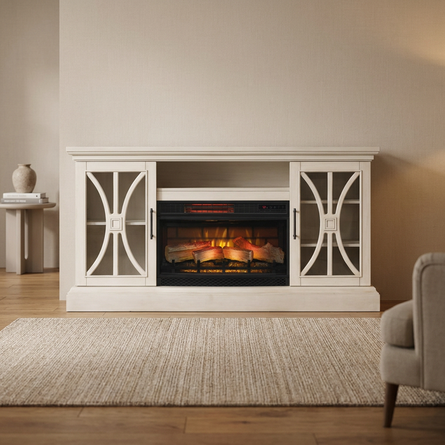Furniture Remote Control Electric Fireplace Insert Media TV Stand Console Adjustable Thermostat Overheating Protection Household