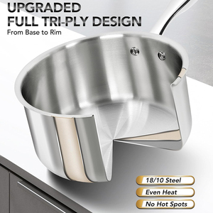 Casserole de haute qualité, compatible lave-vaisselle, en acier inoxydable triple couche, design américain, casserole à lait, casserole avec couvercle en verre - Product Image 5