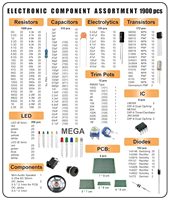 Kit d'assortiment de composants électroniques : Condensateurs, Résistances, LED, Transistors, Diodes, 1n270 Germanium, Connecteurs DC, Opamp, PCB, Haut-parleur