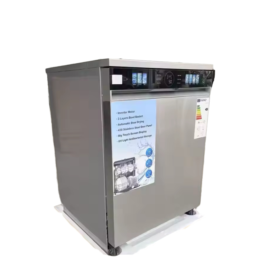 Freestanding Digital Touch Screen High Efficiency Automatic Dishwasher 15-Set Stainless Steel Body Electric Power Household