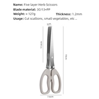 Ciseaux à herbes multifonctionnels de haute qualité en acier inoxydable robuste à 5 lames, ensemble d'outils de cuisine avec peigne de nettoyage, éplucheur d'herbes