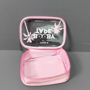 Grande trousse de toilette rose en PVC avec logo personnalisé, étanche, pour demoiselles d'honneur, sacs de maquillage à fermeture éclair, étui cosmétique - Product Image 3
