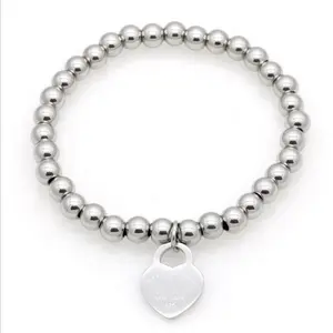 Yiwu Aceon Stainless Steel 4mm,6mm,8mm Different Size Beads Elastic Rope Personal Heart Charm Bead Bracelet