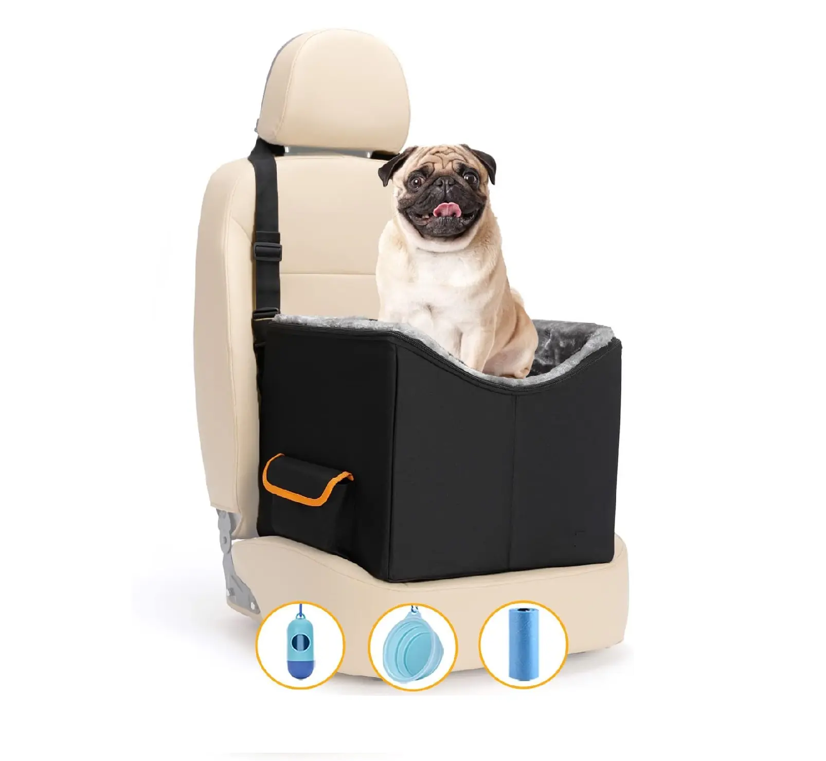 Elevated Dog Booster Seat Pet Travel Carrier Pet Car Booster Seat for Small Dogs Cats Bed for Car with Adjustable Straps