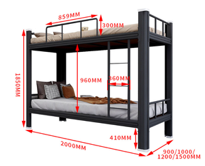 Lit superposé en acier au design moderne avec cadre en fer, lits à profil haut et bas pour dortoir du personnel ou école, en métal - Product Image 5