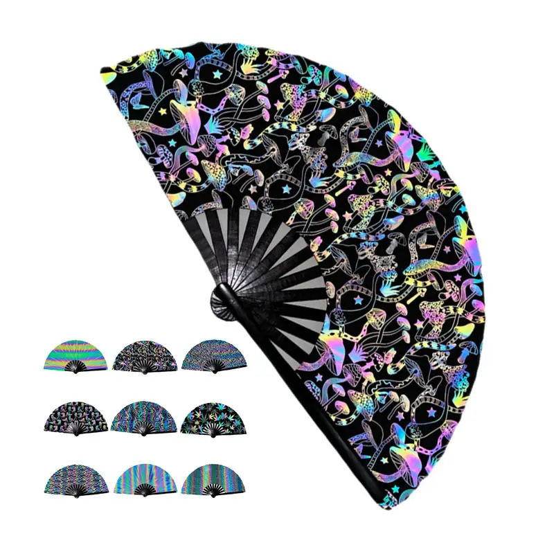 Custom Logo Floding Large Bamboo Hand Fan for Party Reflect Light Handheld Clack Fan