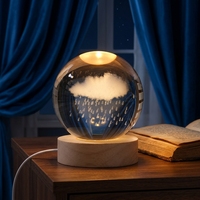 Lampe LED intelligente à illusion 3D de galaxie colorée, boule de cristal avec base en bois blanc pour chambre à coucher, maison, cadeau d'anniversaire