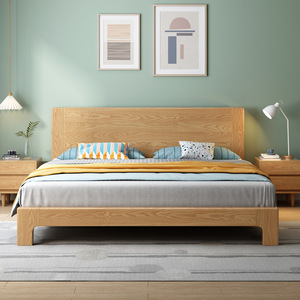 Ash Wood Solid Wood Platform Bed Modern Minimalist Style Double Size Durable Framework Structure Master Bedroom Furniture - Product Image 4