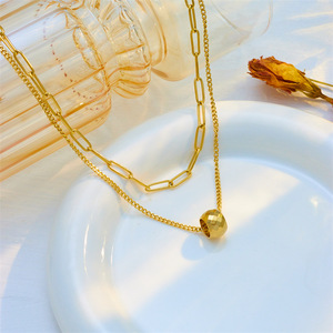 Double Layer Geometric Faceted Ball Pendant Necklace Gold Stainless Steel Chain Fashion Jewelry - Product Image 2