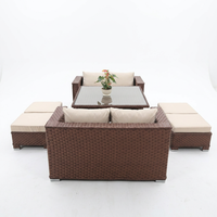 Ensemble de canapé d'angle 6 places en rotin PE marron moderne résistant aux UV, mobilier de salon extérieur, table basse, ottomanes, jardin, patio
