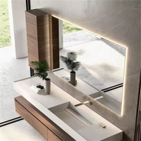 Meuble-lavabo mural moderne en bois massif, résistant à l'eau, avec miroir LED et vasque en céramique – Idéal pour hôtels et chambres à coucher – Nouvelle collection en promotion