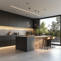 Cuisine complète au design moderne, armoires de cuisine prêtes à assembler, ensemble d'armoires de cuisine en contreplaqué sur mesure avec îlot