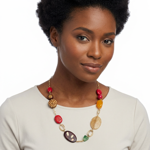 Bohemian Handmade Geometric Imitation Pearl Glass Beaded Necklace with Gold Plated Chain Unisex Jewelry - Product Image 2