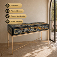 Buffet de luxe en bois massif à motifs abstraits colorés, 1 tiroir, noir et or, pour salle à manger, salon, hôtel