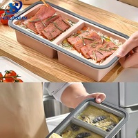 Boîte à lunch bento rectangulaire en silicone à 2 compartiments, résistante à la chaleur, étanche, compatible réfrigérateur et micro-ondes, avec couvercles