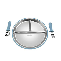 Nouvel arrivage : Ensemble de vaisselle pour bébé en silicone de qualité alimentaire, avec bord recouvert, élégant, réutilisable, non toxique et compatible lave-vaisselle (assiette, cuillère, fourchette)