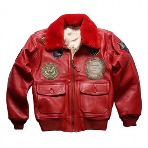 G1Top Blouson Bomber Homme en Cuir Véritable Grande Taille Européen et Américain de Qualité Supérieure avec Col en Laine d'Agneau et Revers Épais - Product Image 1