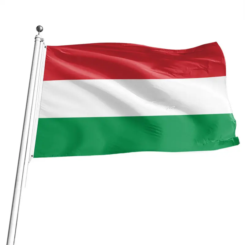 ธงฮังการีสำหรับกิจกรรมงานเทศกาลหัวเข็มขัดทองเหลืองสองภาพสีแดงขาวเขียวไม่ซ้ำใคร
