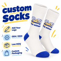 Chaussettes blanches personnalisées avec bout et talon bleus, motif tricoté graphique de dessin animé, ajoutez votre logo, OEM ODM, faible MOQ et emballage personnalisé