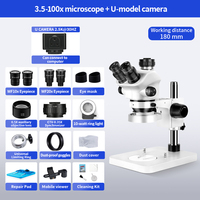 Microscope stéréo trinoculaire à zoom SZM7050 3,5X-100X avec caméra numérique USB 2,5K et support sur colonne pour la réparation de circuits imprimés et de puces