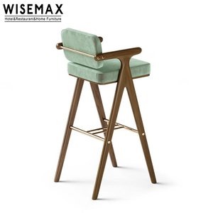 WISEMAX – meubles de luxe, chaises de Bar rétro <span class=keywords><strong>vert</strong></span> velours, cadre en bois massif, cuisine, tabouret de Bar avec dossier - Product Image 6