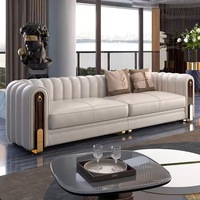 Luxuriöses Modernes Kunstleder-Sofa-Set 4-Sitzer Gesteppt mit Goldenen Akzenten Wohnzimmermöbel für Villa Hotel Apartment