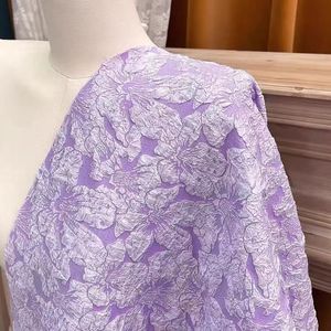 Tela de Encaje con Flores de Lavanda al por Mayor, Tela Jacquard con Lirios en Relieve, Tela Jacquard con Flores 3D para Vestidos de Fiesta para Mujer - Product Image 1
