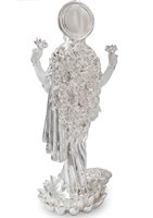 Statue de la déesse Dhan Lakshmi en argent 999 plaqué or 24 carats, faite à la main, minimaliste, multi-pièces, pour Diwali, Puja, anniversaire, mariage, temple à domicile