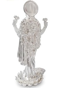 Handmade Minimalist 999 Silver Plated Goddess Dhan Lakshmi <b>Statue</b> for Diwali Puja Home Temple Decor Luxury Gift - Product Image 6