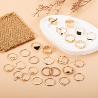 Lot de 28 bagues pour femmes, couleur or, motifs géométriques, serpent, cœur, en alliage vintage, avec strass en cristal, style mode